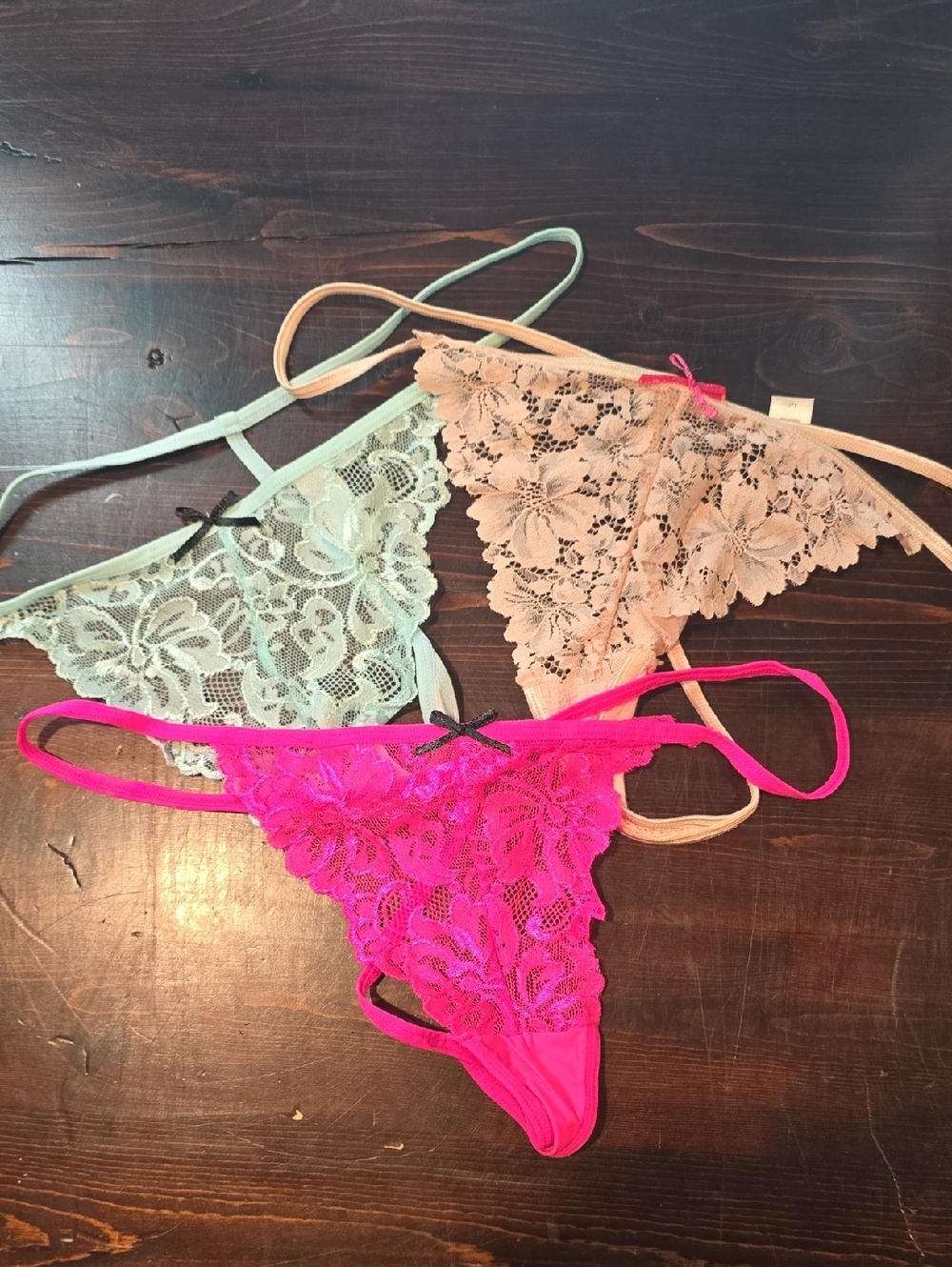 Set of 3 Lace String Thongs - Floral Lace - Size L